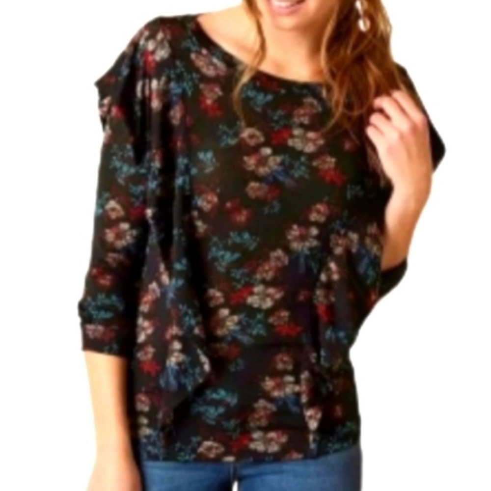 FREE PEOPLE x ASOS Dock Street Femme Ruffle Top Black NWT L